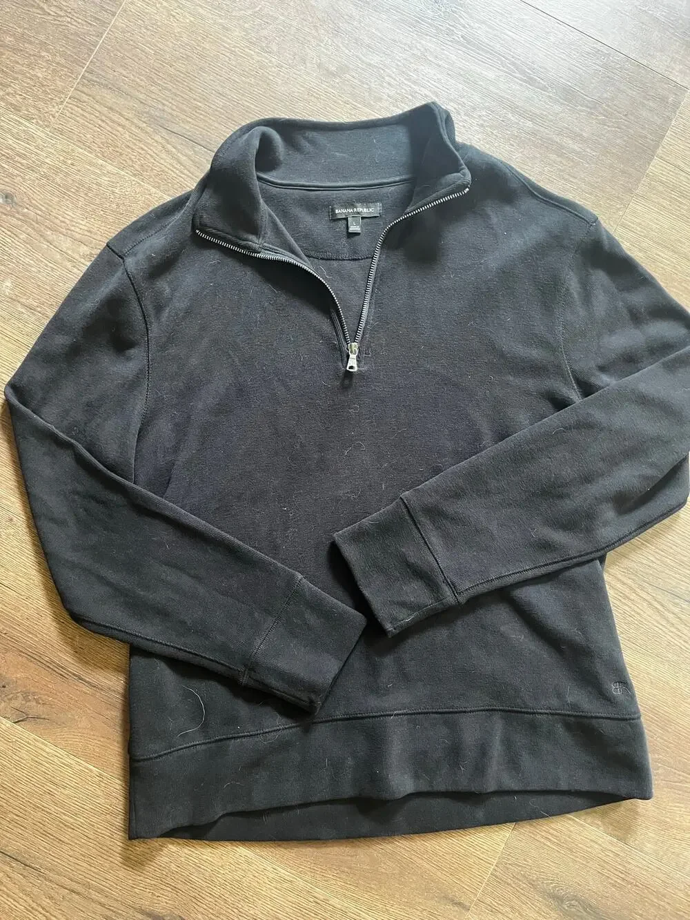 Banana Republic Men’s Black Quarter Zip Pullover Size L Cotton Blend Mock Neck